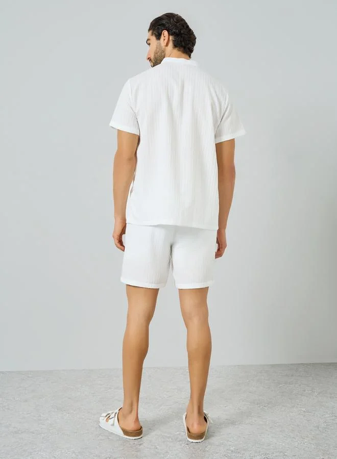 Take Two  Men White Textured T-Shirt and Shorts Co-Ords for Men | Best Price UAE